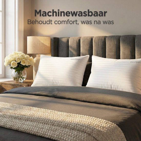 Oreiller CozySense® - Lot de 2 - 50x70 CM - Oreiller de sommeil de qualité supérieure - Enveloppe 100% coton - Oreiller - Oreiller de soutien pour les dormeurs sur le côté, le ventre et le dos