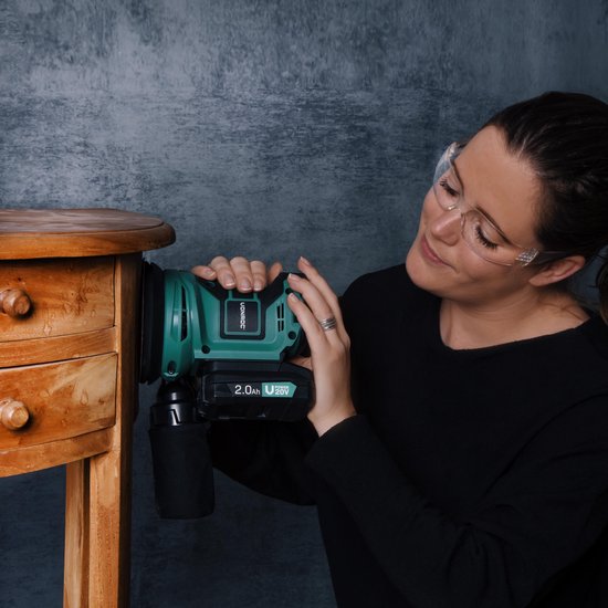 VONROC Random Orbit Sander - VPower 20V - Sans batterie ni chargeur - Ø125mm - Avec sac à poussière et 12 morceaux de papier de verre