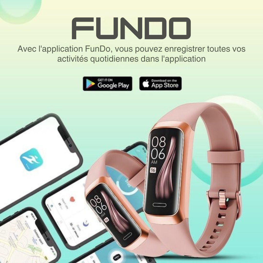 Montre connecté Otiume Activity - Avec podomètre et cardiofréquencemètre - Montre sport - Smartwatch - Pour femmes, hommes et enfants - Fitness Tracker - Tensiomètre - Rose