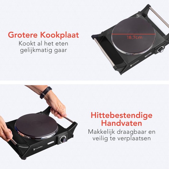 KitchenBrothers Table de cuisson électrique - 1 brûleur - 1500W - Noir