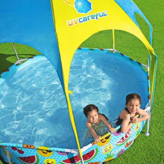 Bestway Steel Pro Kids' Pool - Parasol UV et pulvérisateur d'eau rafraîchissante - 244x51 cm