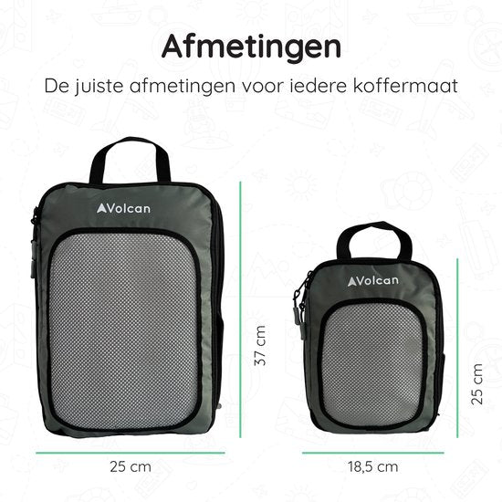 Cubes de compression Volcan - Organiseur de valise - Lot de 4 - Avec fermetures à glissière de compression - Pour sac à dos et valise - Vert botanique