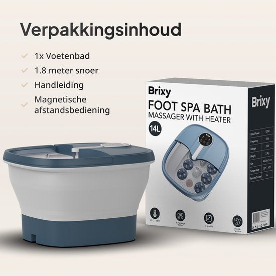 Brixy Bain de pieds à massage automatique - Appareil de massage des pieds - Bain de pieds électrique - Pliable - Chauffe jusqu'à 48°C - 14L