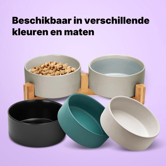 Jake and Jacky Feeding Bowl Dog and Cat Ceramic - Double Feeders with Stand - Drinking bowl - 2x 800 mL - Grey