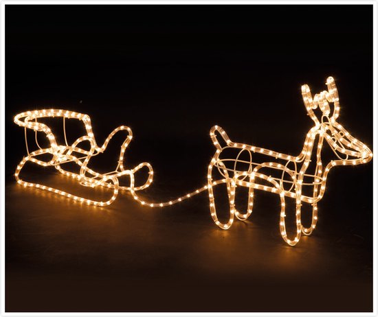 Lumières de Noël Renne avec traîneau 44x48 cm - LED blanc chaud - 324 lumières - Pour l'intérieur et l'extérieur