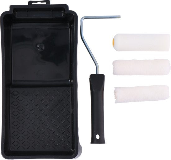 Kinzo Painters kit - 5-Piece : 3 rouleaux à peindre (2x rouleau à poils, 1x rouleau en mousse), 1 bac à peinture, 1 support