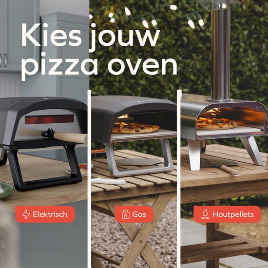 KitchenBrothers Four à Pizza - Electrique - Modèle de table - Sans PFAS - Pliable - Pierre à pizza - Pizzeria - Four à pizza pour l'extérieur et l'intérieur - Noir/Gris