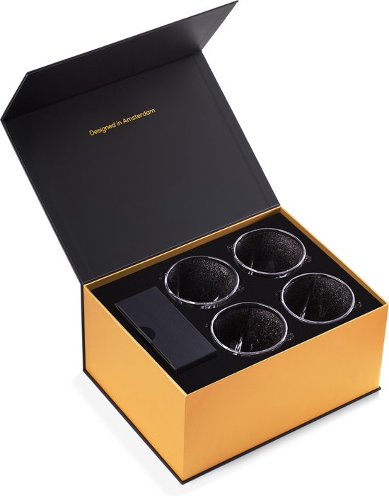 BarDeluxe® Whiskey Set - 4 verres en cristal faits main 325 ml - Coffret de luxe avec moule à glaçons et boîte de rangement - Idéal comme cadeau Whisky