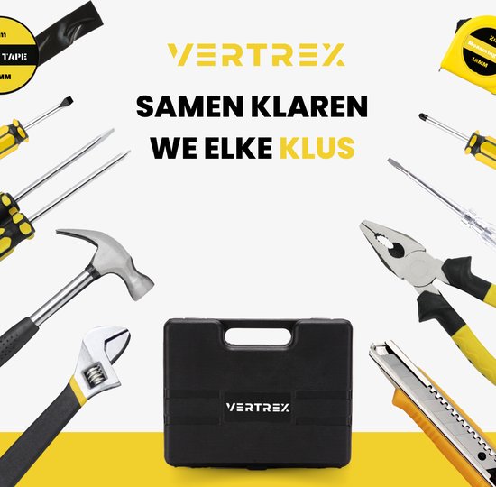 Mallette à outils Vertrex remplie - Outils - Set d'outils - Mallettes à outils - Set de tournevis - Ruban à mesurer - Marteau - Tournevis - Couteaux Stanley - Clé à molette