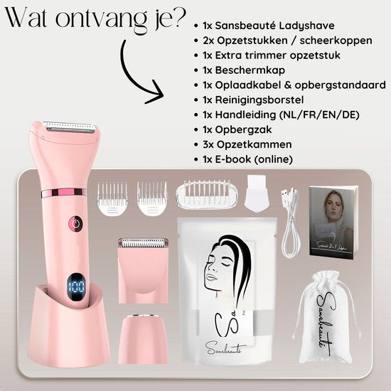 Sansbeauté® 3-in-1 Ladyshave - avec écran - électrique - rechargeable par USB
