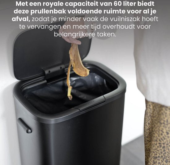 QLT Push Lid Trash Can - Poubelle avec ouverture par bouton poussoir - Poubelle - 55 litres - 42 x 28,5 x 62,5 cm (LxLxH) - Noir