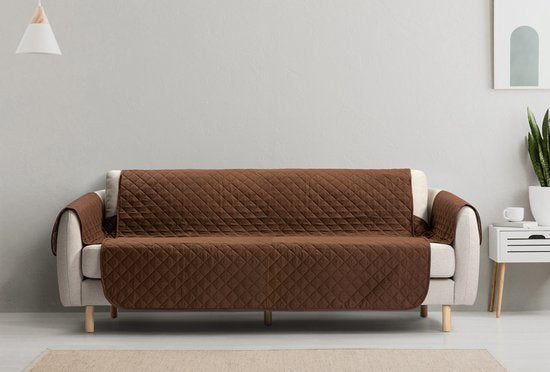 H&C Housse de siège - Canapé trois places - Brun/Beige - Déperlant - Réversible