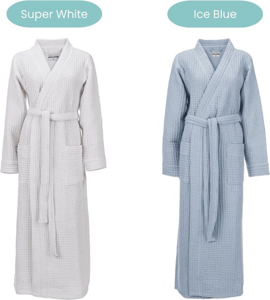 Heckettlane Peignoir gaufré - robe de chambre pour femmes et hommes - L - Manteau du matin en coton - Convient pour le sauna - Bleu