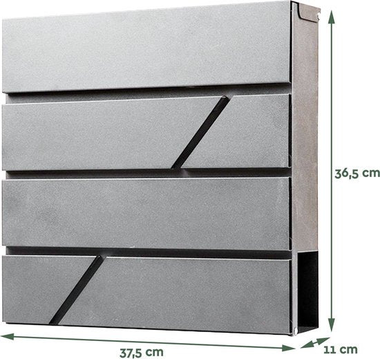 BRASQ Letterbox Hanging Grey Deluxe - Boîte aux lettres murale avec serrure et compartiment à journaux - avec matériel de montage et 2 clés - Boîte aux lettres - boîte postale - boîte à lettres - acier inoxydable