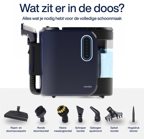 Nettoyeur de tapis PowerClean Pro 1800W - Nettoyeur à vapeur et nettoyeur de taches - 8 accessoires - Vapeur 100° - Nettoyeur de canapé - Nettoyeur de meubles - Nettoyeur à vapeur portatif - Nettoyeur de matelas - Samako