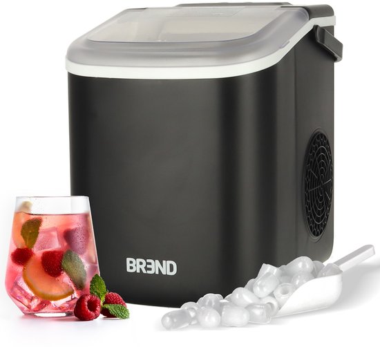 BREND BR-2213 Machine à glaçons avec cuillère et plateau d'égouttage - Grands L ou petits S glaçons - Machine à glaçons portable - 10 kg en 24 heures - Noir