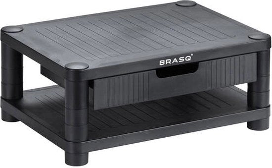 BRASQ Support de moniteur noir MS200 - Réglable en hauteur - Convient pour moniteur, tablette et smartphone 24x15x6,3 cm