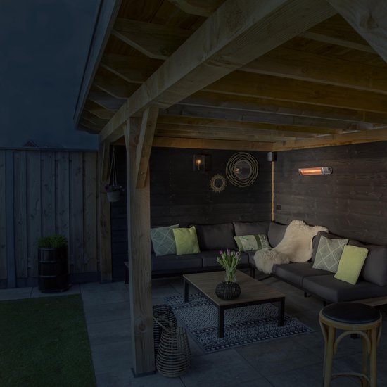 VONROC Chauffage d'ambiance de terrasse - Marsili 2000W - Haute efficacité - Argent - Ampoule à faible éblouissement - 2 niveaux de chaleur - Avec télécommande