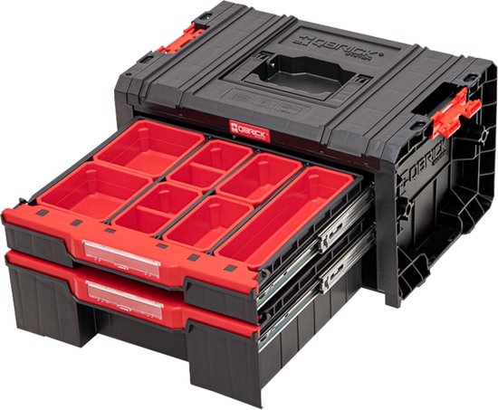 Qbrick System - PRO Drawer 2 Toolbox 2.0 Expert - 450 x 310 x 244 mm - Plastique PP noir - Boîte à outils modulaire avec 2 tiroirs - Rangement optimal des outils