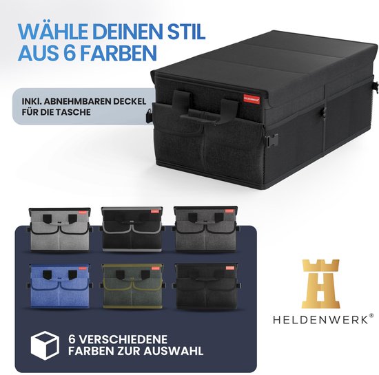 HELDENWERK Organisateur de bottes premium avec couvercle, robuste et antidérapant - Sac à bottes pliable, grand avec double fond - Boîte de coffre, boîte d'organisation de bottes