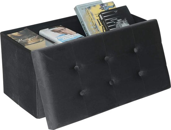 Tabouret de rangement Siège velours,Tabouret de rangement pliable 76x37.5x38cm,Gris SH70gr