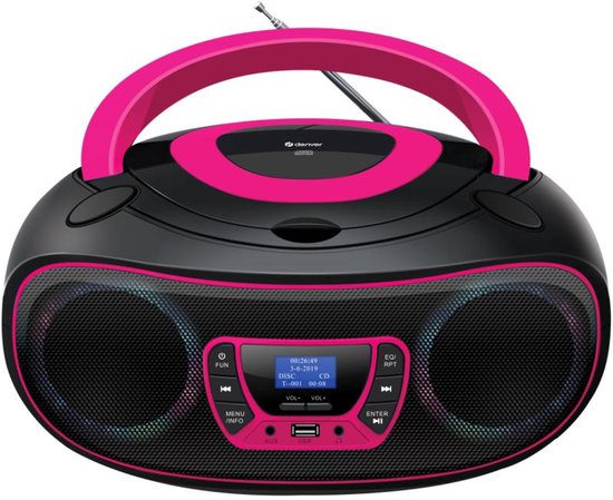 Denver Portable DAB Radio CD Player Kids - Bluetooth - Light Effects - Boombox - AUX - FM - TDB212PINK