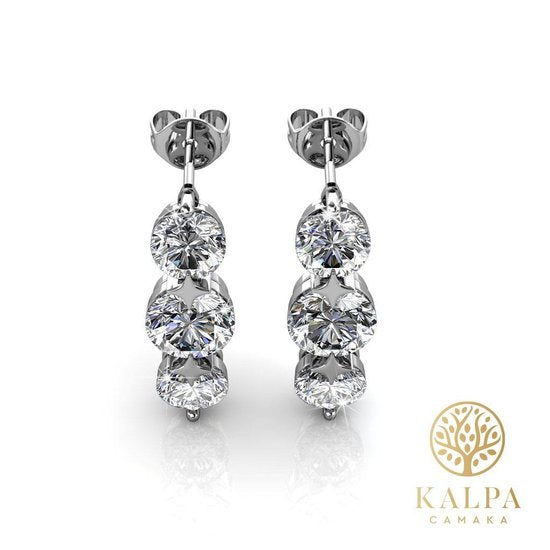 Yolora Boucles d'oreilles pour dames avec cristaux Kalpa Camaka - couleur argent - plaqué or blanc 18K - emballage cadeau