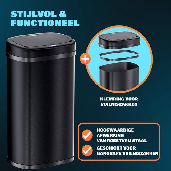 Monzana Poubelle - Détecteur de mouvement 58L USB - Noir