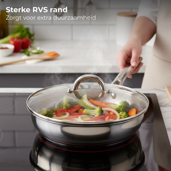 Lomera Couvercle de poêle en verre - Couvercle pour poêle - Couvercle avec trou de vapeur - Bordure en acier inoxydable - Lavable au lave-vaisselle - Couvercle de remplacement - Verre résistant à la chaleur - Couvercle pour poêles - Couvercle pour poêle à