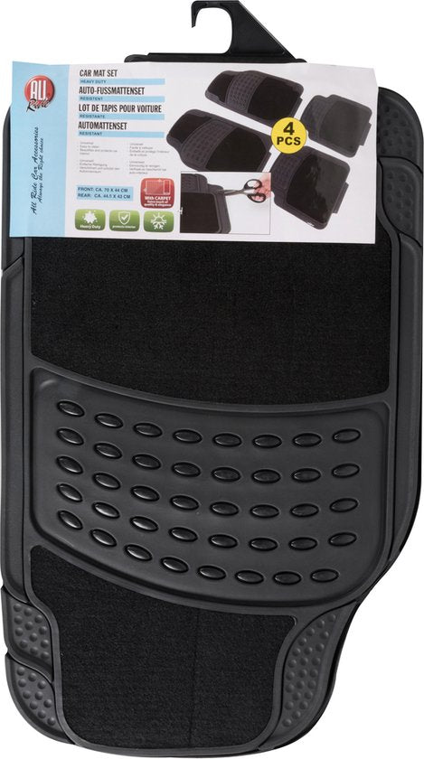 Tapis de voiture All Ride Universel - Lot de 4 - 70 x 44 cm/ 44,5 x 43 cm - Noir