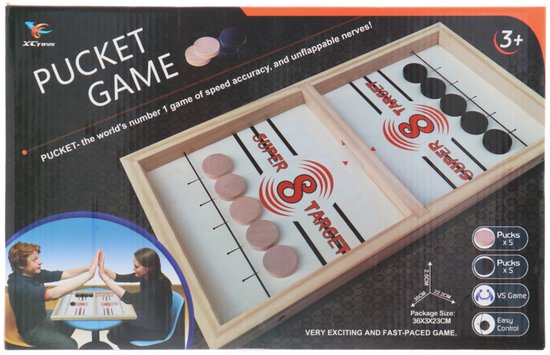 XCToys - Jeu de palets et palet - 35x22 cm - 10 palets inclus (5 blancs et 5 noirs) - Bois et plastique - Jeu d'action stratégique pour 2 personnes - Compact et portable