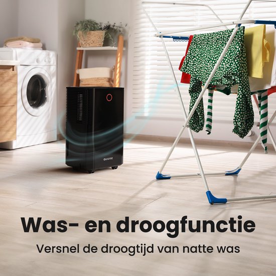 Déshumidificateur Auronic - Série compacte - 12L par jour - Fonction Lavage-Séchage - Chambre à coucher, Salle de bain et Salon - Élimination de l'humidité pour la maison - Noir
