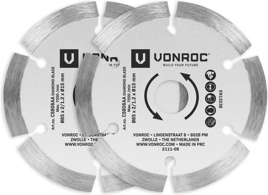 VONROC Lames de scie diamantées pour mini-scies circulaires et plongeantes - 85x15mm - 2 pièces lames de scie circulaire - Pour la pierre et la céramique