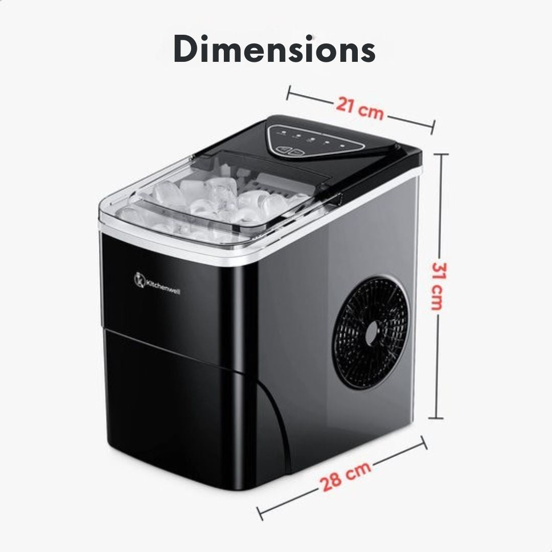 Machine à glaçons Kitchenwell - 2L - avec pelle à glace - 12kg/24 heures - Fonction auto-nettoyante - Noir