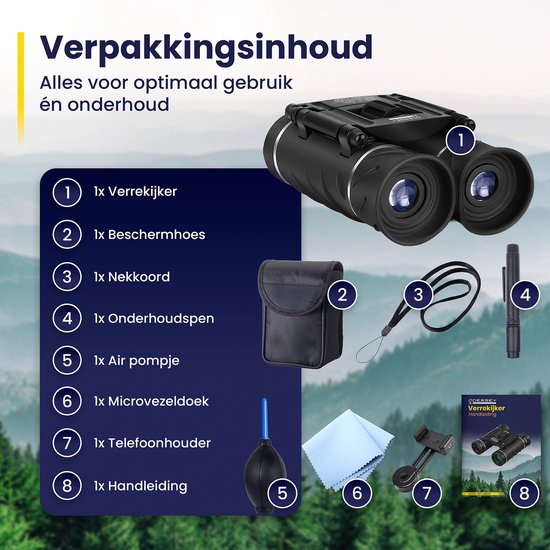 ODESSEY Jumelles compactes - avec étui, kit d'entretien et support de téléphone - 8x22 - FMC - BAK-7 - pour adultes et enfants
