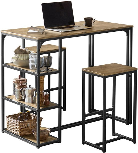 SoBuy OGT43-F Ensemble de table de cuisine - Table de bar haute avec tabourets, marron