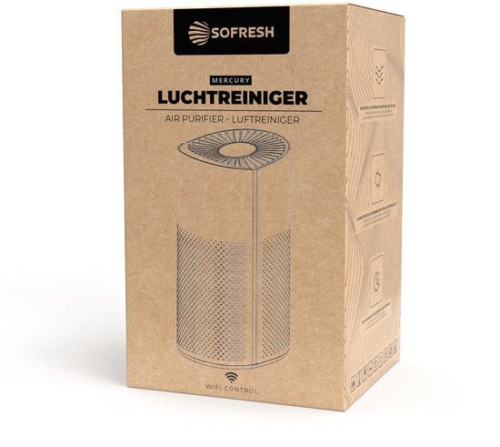 Sofresh - Purificateur d'air avec application - Pour les pièces jusqu'à 30 m² & système de filtration 6 en 1 - Équipé d'un filtre Hepa et d'un indicateur de qualité de l'air - 195 x 195 x 388 mm - Plastique blanc