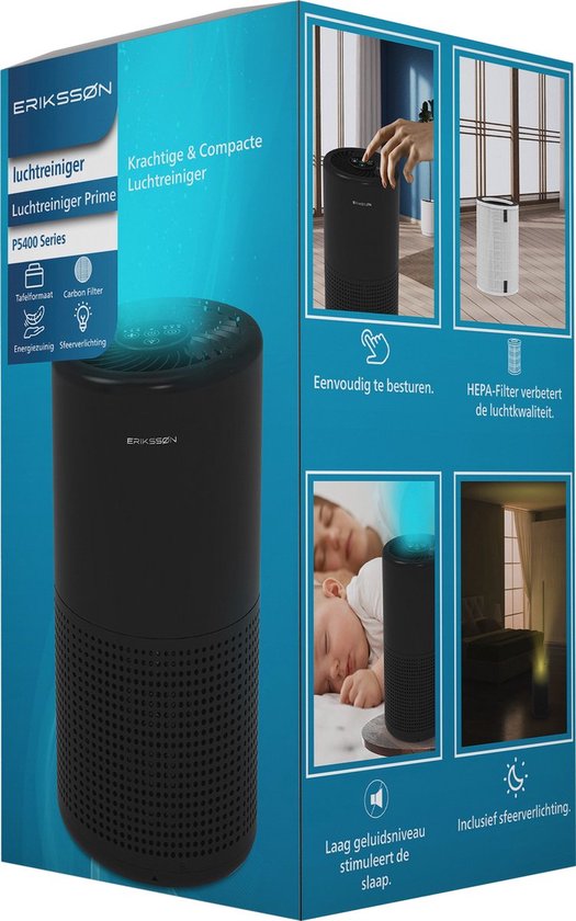 Erikssøn Purificateur d'air Prime - Blanc - 70 m3/h - Aide à lutter contre la poussière, le rhume des foins et les allergies - Avec filtre Hepa - Purificateur d'air
