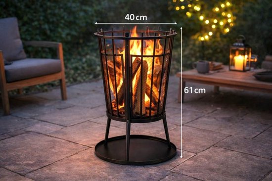 Ceruzo Panier à feu avec plaque de fond - pare-étincelles - Diamètre 40 cm - Acier - Noir