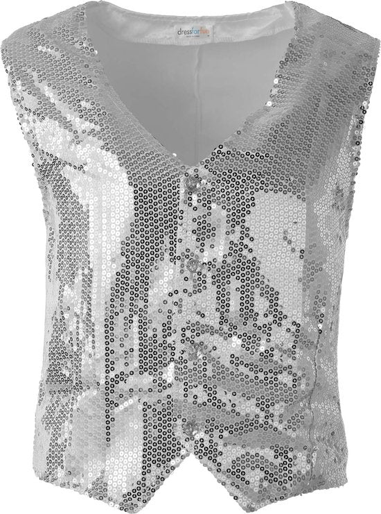 dressforfun - Gilet à paillettes homme argent XXL - costume de déguisement halloween partywear carnaval partywear - 303970