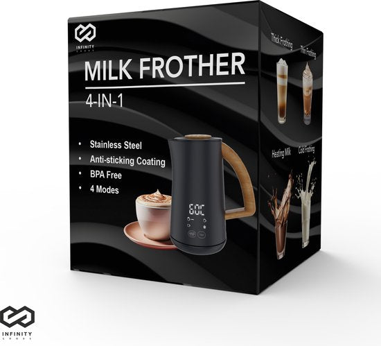 Mousseur à lait - Infinity Goods - Électrique - 4 fonctions - 500ML - Mousseur à lait - chauffage - revêtement antiadhésif - noir