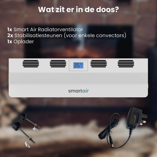 Ventilateur de radiateur - SmartAir - Répartiteur d'air chaud - Universel - Économe en énergie - Sans fil - Blanc