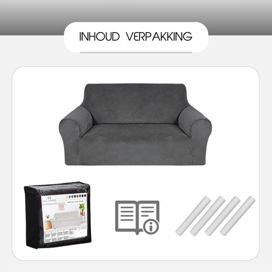 Hilvard - Housse de canapé 2 places - (145 -175 cm) - Gris - Velours - Stretch - Housse de canapé - Housse de meuble - Contre les dommages et les taches - Housse de siège - Housse de siège