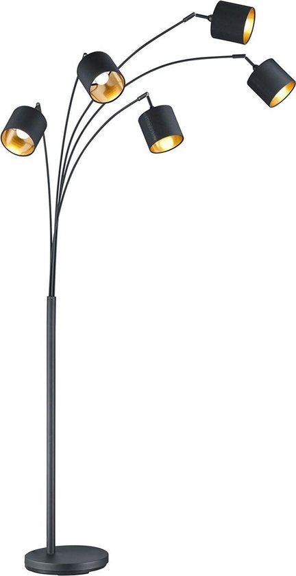 REALITY TOMMY Lampadaire - Noir - couleur or - excl.5xE14 - IP20 - H200cm
