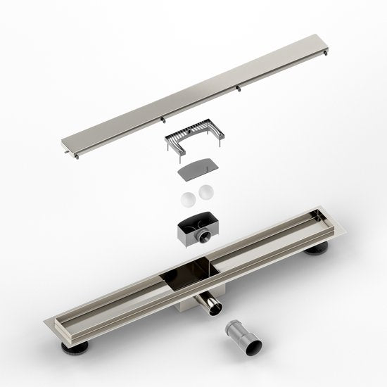 Caniveau de douche - 70cm - Grille à carreler - inox - Avec bride