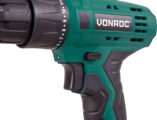 VONROC Perceuse sans fil - 16V - 1.5Ah - Batterie, chargeur rapide, 2 embouts de vissage et sac de rangement inclus