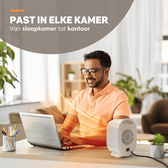 Vulpes Goods® Tech - Réchaud électrique Pro - Chauffage électrique d'intérieur - Réchaud à ventilateur - Réchaud en céramique - Chauffage - 2 niveaux - 1200W - Indication LED - Blanc
