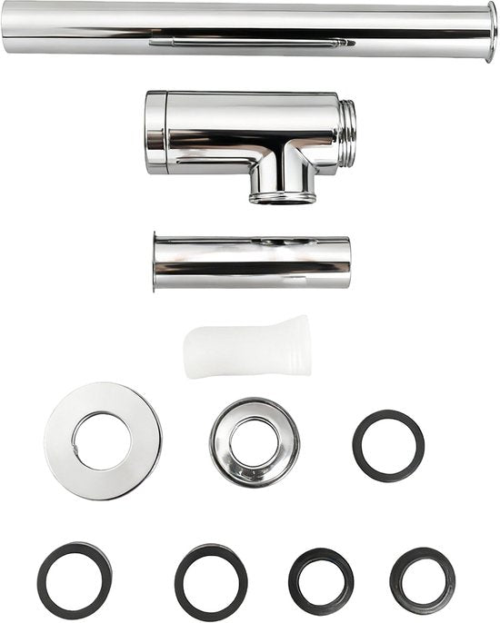 Mirlux - Siphon en acier inoxydable chromé - Siphon universel pour lavabo Ø32 mm - Réglable 300 x 243 mm - Rosace murale incluse - Siphon design pour lavabo et évier