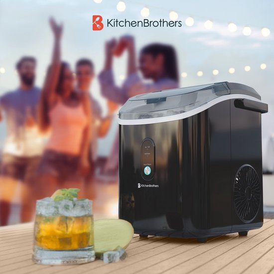 KitchenBrothers Nugget Ice Cube Maker - 1.1L - Machine à glace pilée avec pelle à glace - Portable - 15kg/24 heures - Noir