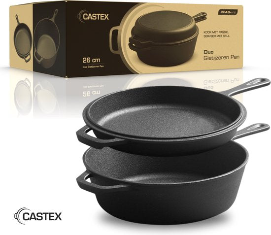 Castex Duocraft Cast Iron Pan - Casserole Induction - Casseroles - Stew Pan - Bread Pan Cast Iron - Simmer Pan